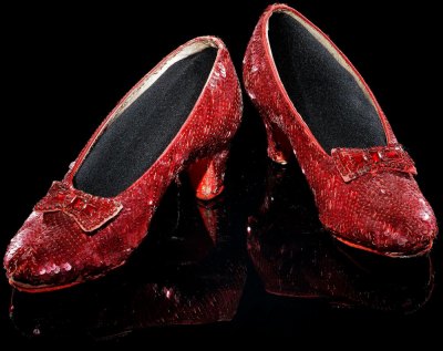 The ruby slippers worn by Dorothy (Judy Garland) in the 1939 movie, The Wizard of Oz. 