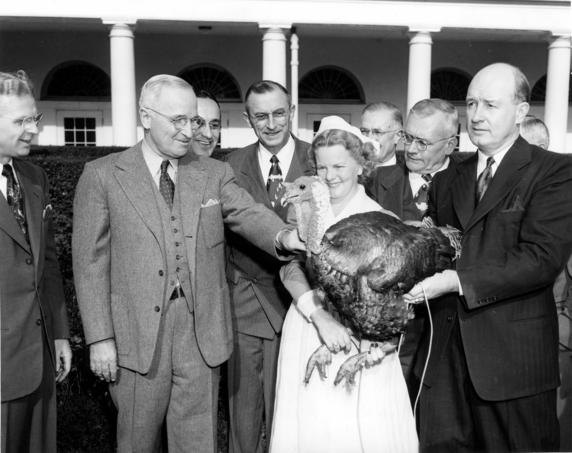 President Harry Truman was the first president given a live turkey. Image: Harry S. Truman Presidential Library.