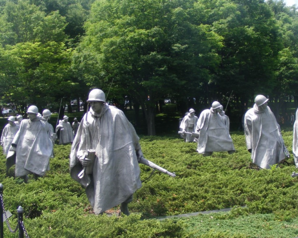 The Korean Veterans Memorial in Washington, D.C., honors Americans who fought during the war (1950-53). More than 1.7 million Americans served in theater, and there were 33,739 battle deaths. 