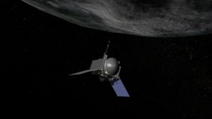This is an artist's concept of NASA's OSIRIS-REx spacecraft preparing to take a sample from asteroid Bennu.

Image: NASA/Goddard/Chris Meaney