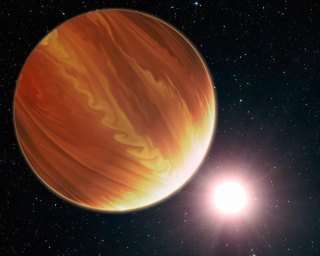 NASA In Brief -- Search for water vapor comes up dry This is an illustration of the gas giant planet HD 209458b in the constellation Pegasus. Astronomers found much less water vapor in the hot world’s atmosphere than predicted. Image: NASA.