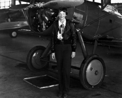 Amelia Earhart in 1936, one year before her disappearance. --Image: National Archives, Army Air Corps.