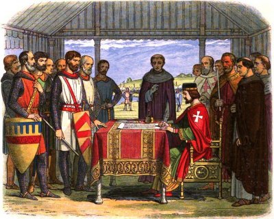 "King John signs  the Great Charter," by James William Edmund Doyle, originally in "A Chronicle of England, B.C. 55-A.D. 1485" (published in 1864).