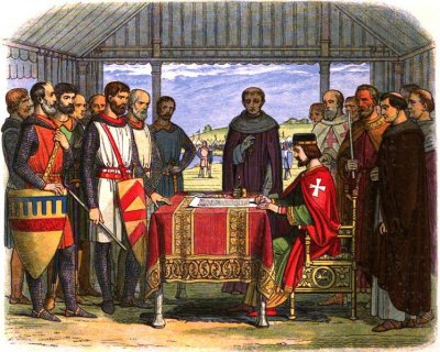 What is the Magna Carta? "King John signs the Great Charter," by James William Edmund Doyle, originally in "A Chronicle of England, B.C. 55-A.D. 1485" (published in 1864).