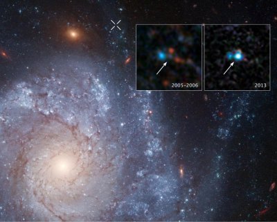 A supernova was seen using the Hubble Space Telescope. Image: NASA and the European Space Agency.