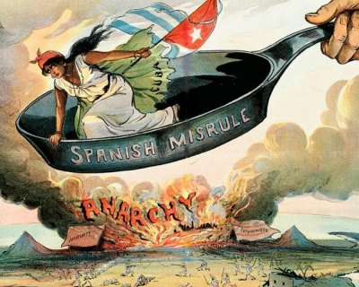 Why the U.S. has a base at Guantanamo Bay "Spanish Misrule" by Louis Dalrymple, 1890s, Puck magazine.