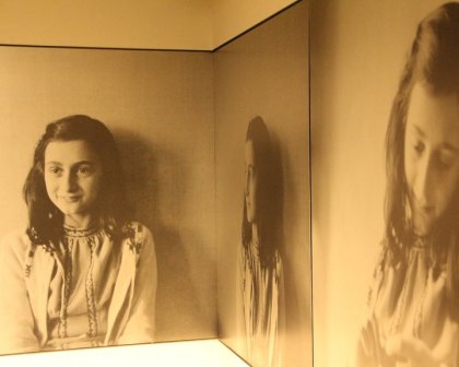 Photos of Anne Frank at the Anne Frank House in Amsterdam. 