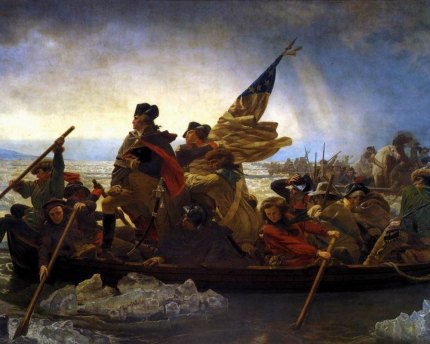 Myth followed Washington across the Delaware "Washington Crossing the Delaware" by Emanuel Gottlieb Leutze.