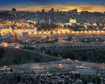 The old city, and beyond, modern Jerusalem.