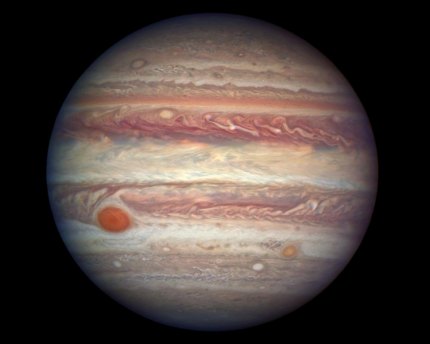 An image of Jupiter taken by the Hubble Space Telescope.
