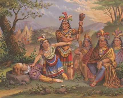 Pocahontas: Separating history from myth This image, drawn about 1870, depicts legend -- not reality.