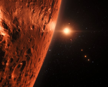 Planets in habitable zone could have water An artist's concept of the view from one of the TRAPPIST-1 planets.